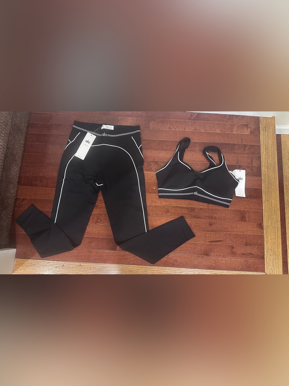 ALO Yoga Black Leggings with White Piping